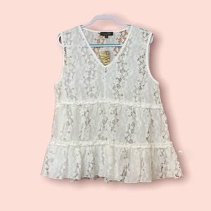 Suzanne Betro white see through lace flowy tank top size 1X.